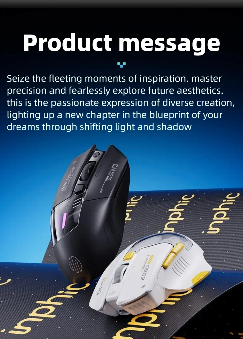 Inphic A9 Explorer V2 Wireless Gaming Mouse 500mA Battery Level Display Ergonomics Bluetooth Office Mouse For PC Laptop