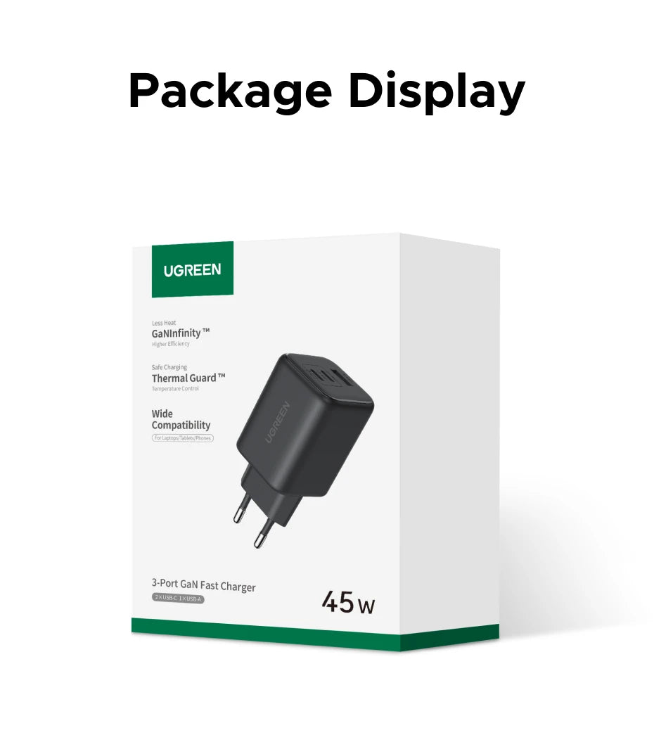 【EU Plug】UGREEN 45W/30W/25W/20W GaN Charger PD3.0 PPS QC3.0 USB C Fast Charger For iPhone 17 16 15 ProMax Samsung S25 iPad Air
