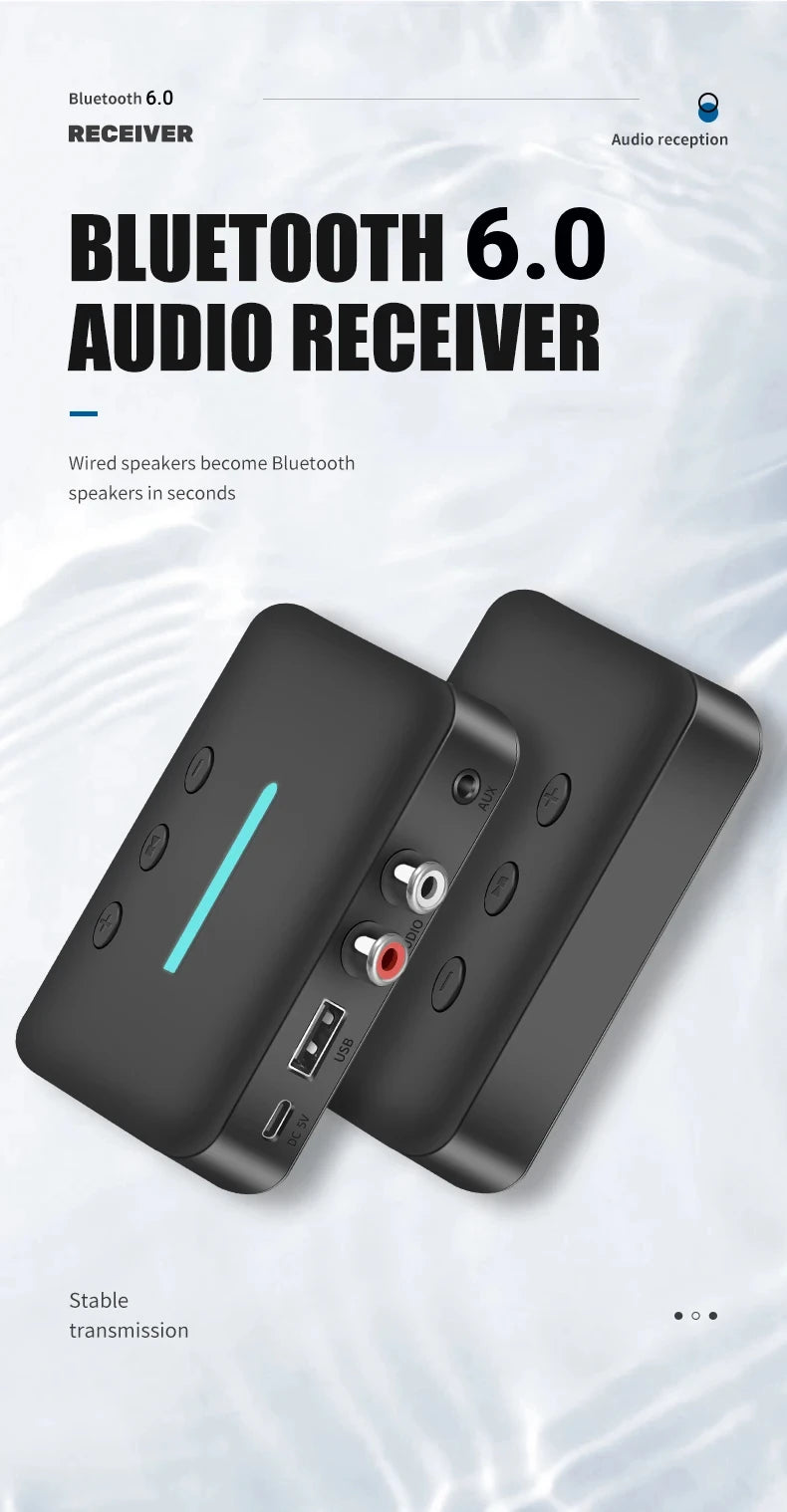 Bluetooth 6.0 Audio Receiver 3.5mm AUX RCA Wireless Audio Adapter Support U-Disk Playback For PC/TV/Car Kit/ Speaker Amplifier