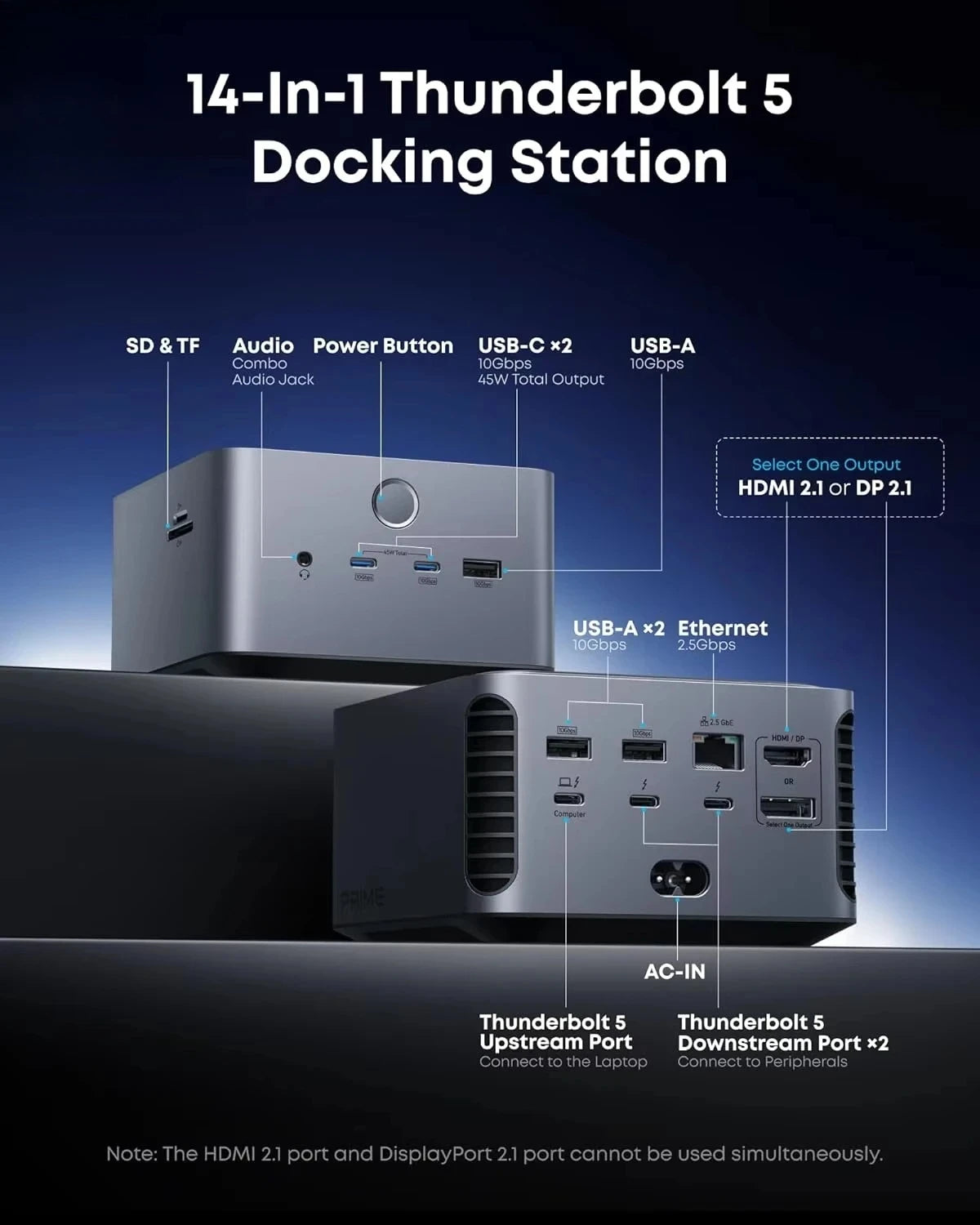 140W Max Charging and 120Gbps Max Transfer with 14 Ports  5 Docking Station TLF Anker Prime TB5 Docking Station