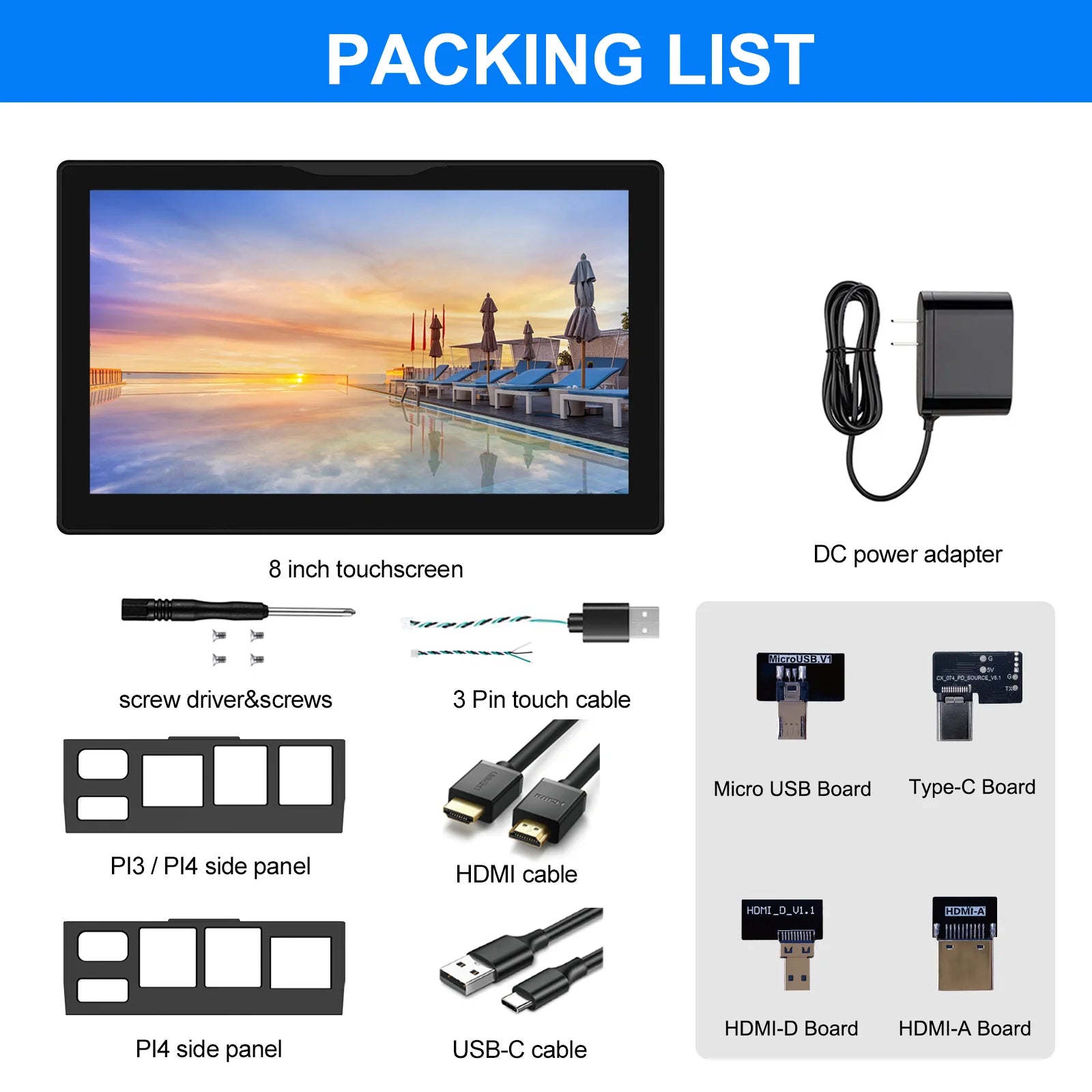 8 inch Raspberry Pi 5 4 Monitor LCD Dispaly 1280x800 16:10 Touch Screen HDMI USB for DIY Pi 4 3 Built in Fans Speaker