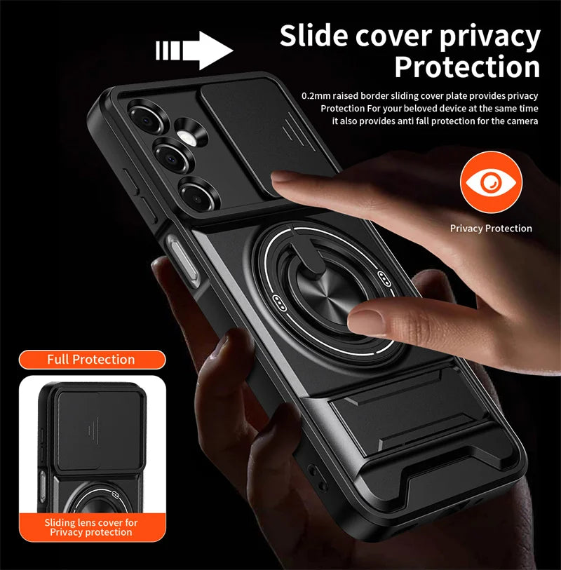 Case For Samsung Galaxy S26 S25 S24 S23 S22 Ultra PLus S26 Edge S25FE S24FE Armor Magnetic Stand Holder Ring Lens Protect Cover