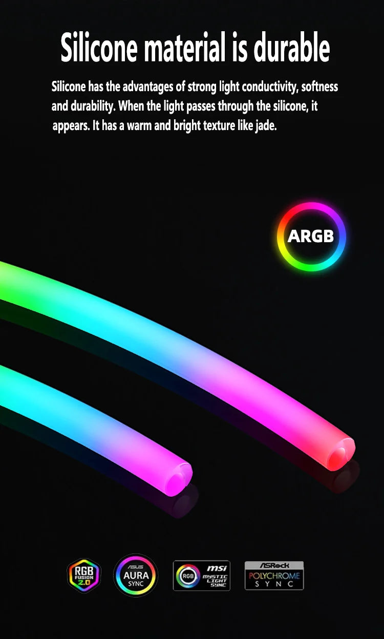 Flexible 5V Addressable ARGB Neon Tube Light with Cover Sleeve for Gaming PC AIO 120 240 360 CPU Water Liquid Cooler Retrofit