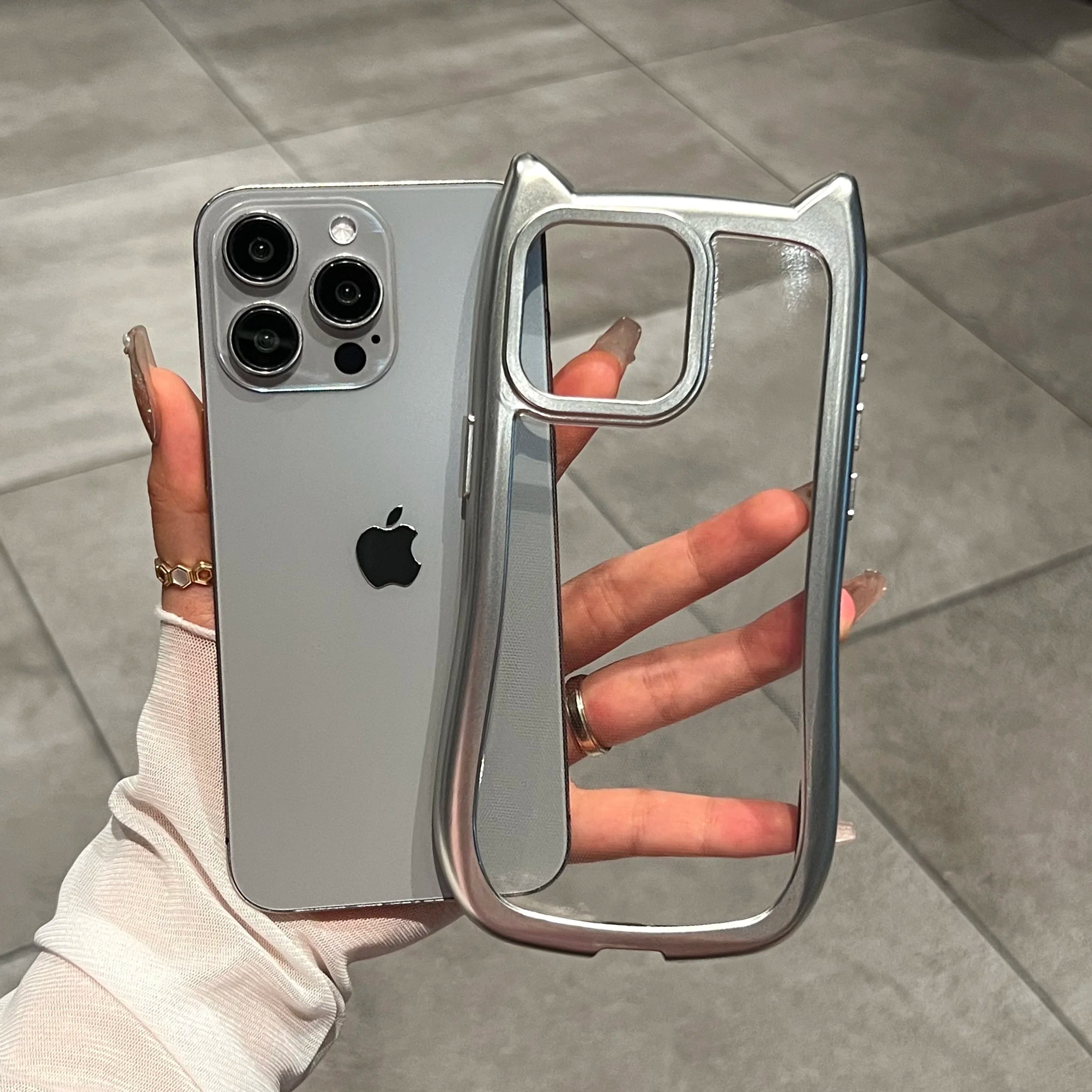 Luxury Plating Soft Silicone Cute Cat Ears Armor Bumper Case For iPhone 17 Air 16 15 14 13 12 11 Pro Max Plus Shockproof Cover