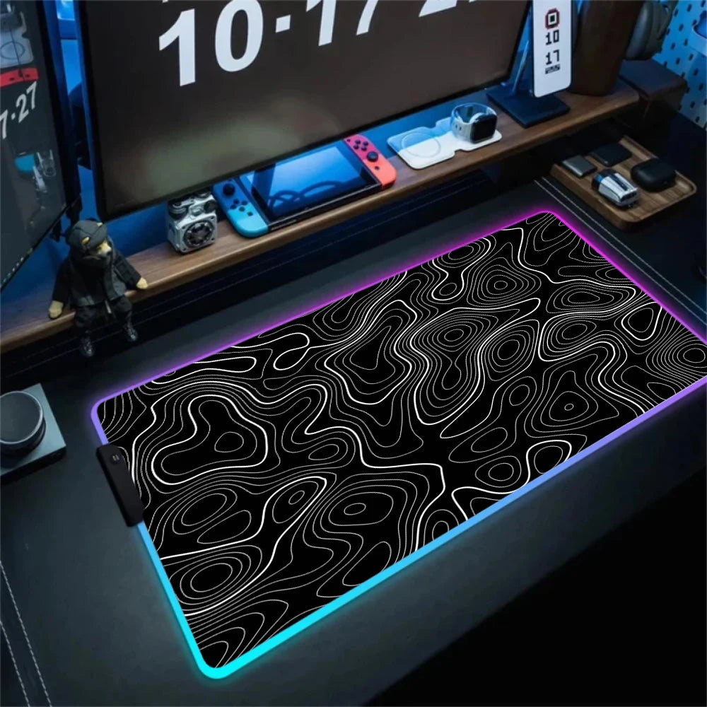Anime Led Mouse Pad Strata Liquid White RGB Desk Carpet XL Luminescence Mouse Mat With Backlight Line Rubber anti slip Mousepad