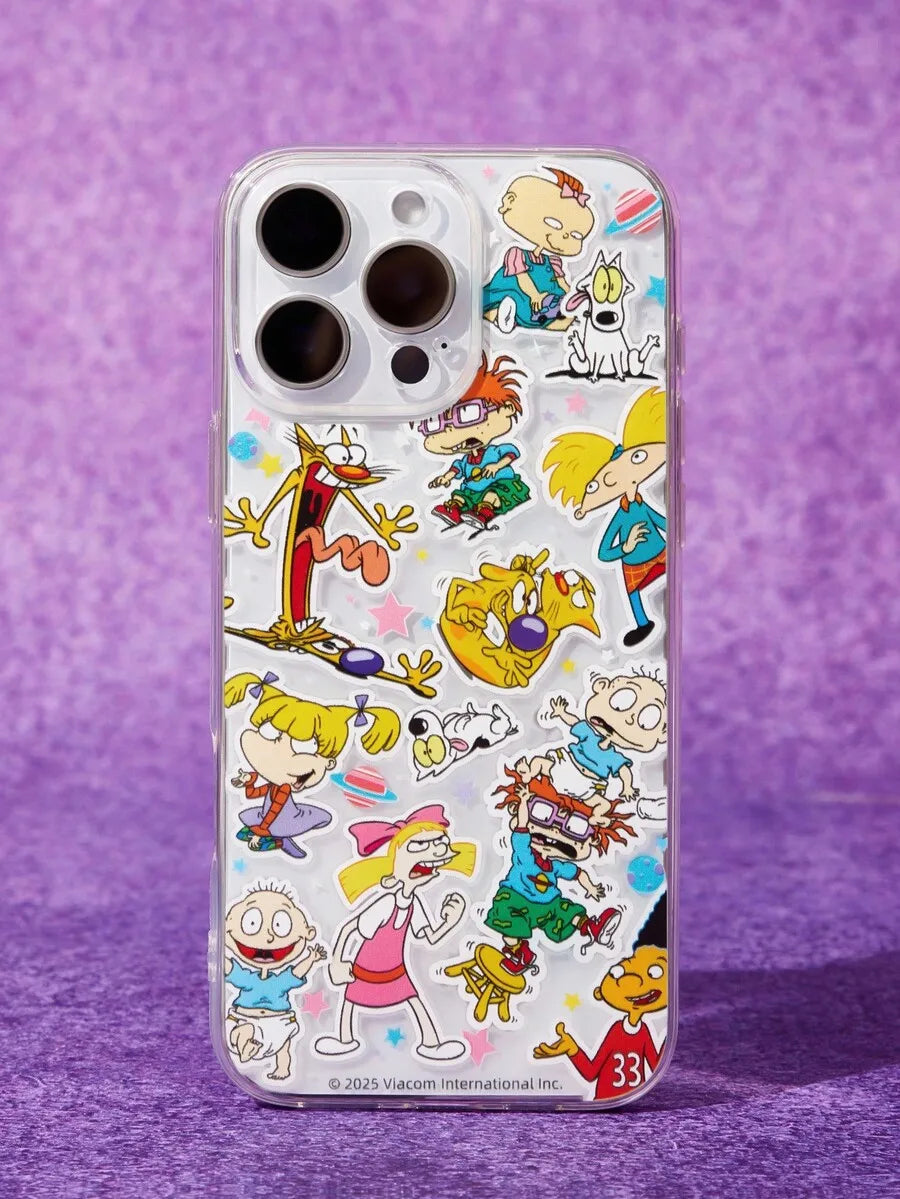 Transparent Pink Cartoon-Style Phone Case with Chill Graphic Design for iPhone