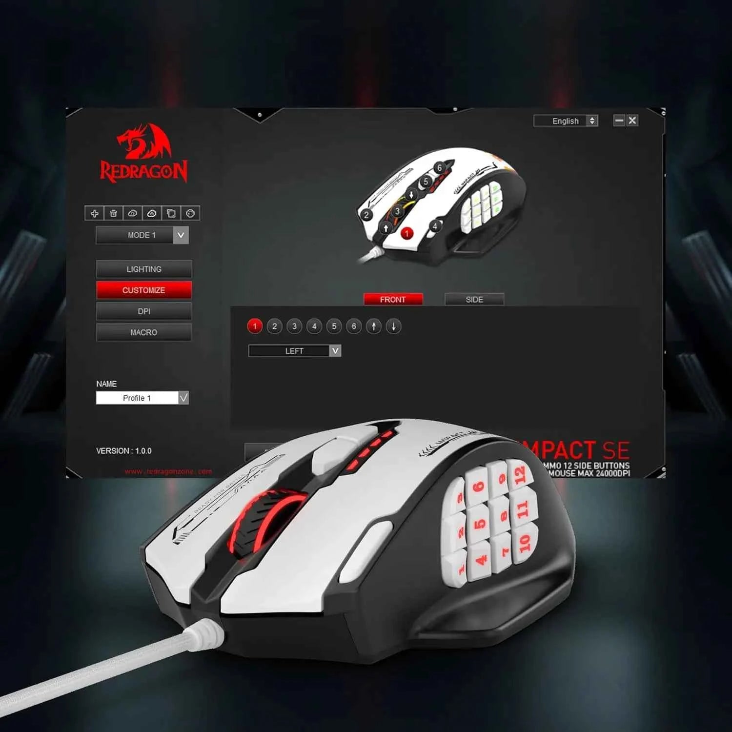Redragon M908 Impact RGB MMO Gaming Mouse Optical Wired Ergonomic Design with Max 24000 DPI High Precision 18 Programmable Butto