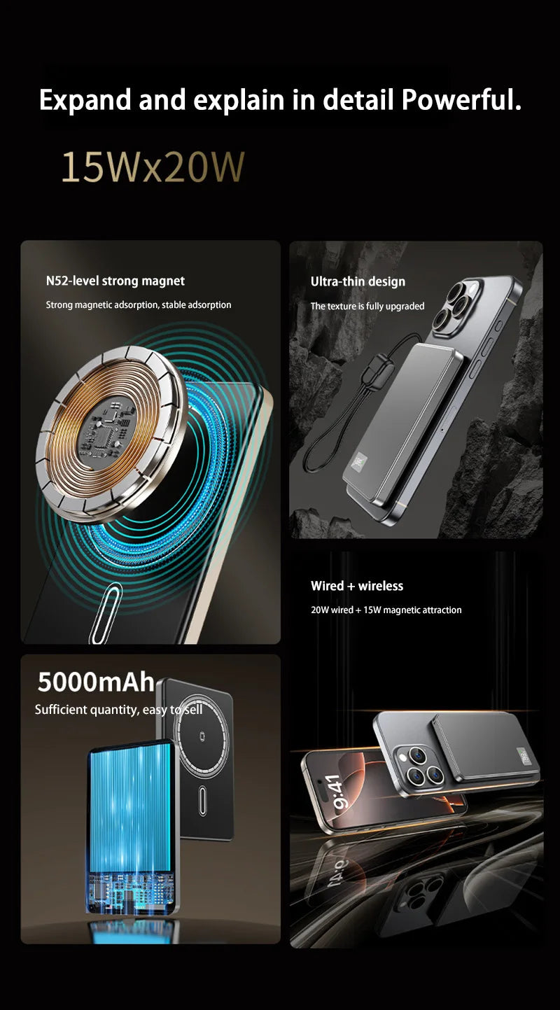 Wireless Magnetic 500000mAh Power Bank Fast Charging Portable PD22.5W External Battery for Magsafe for iPhone17 Samsung Xiaomi
