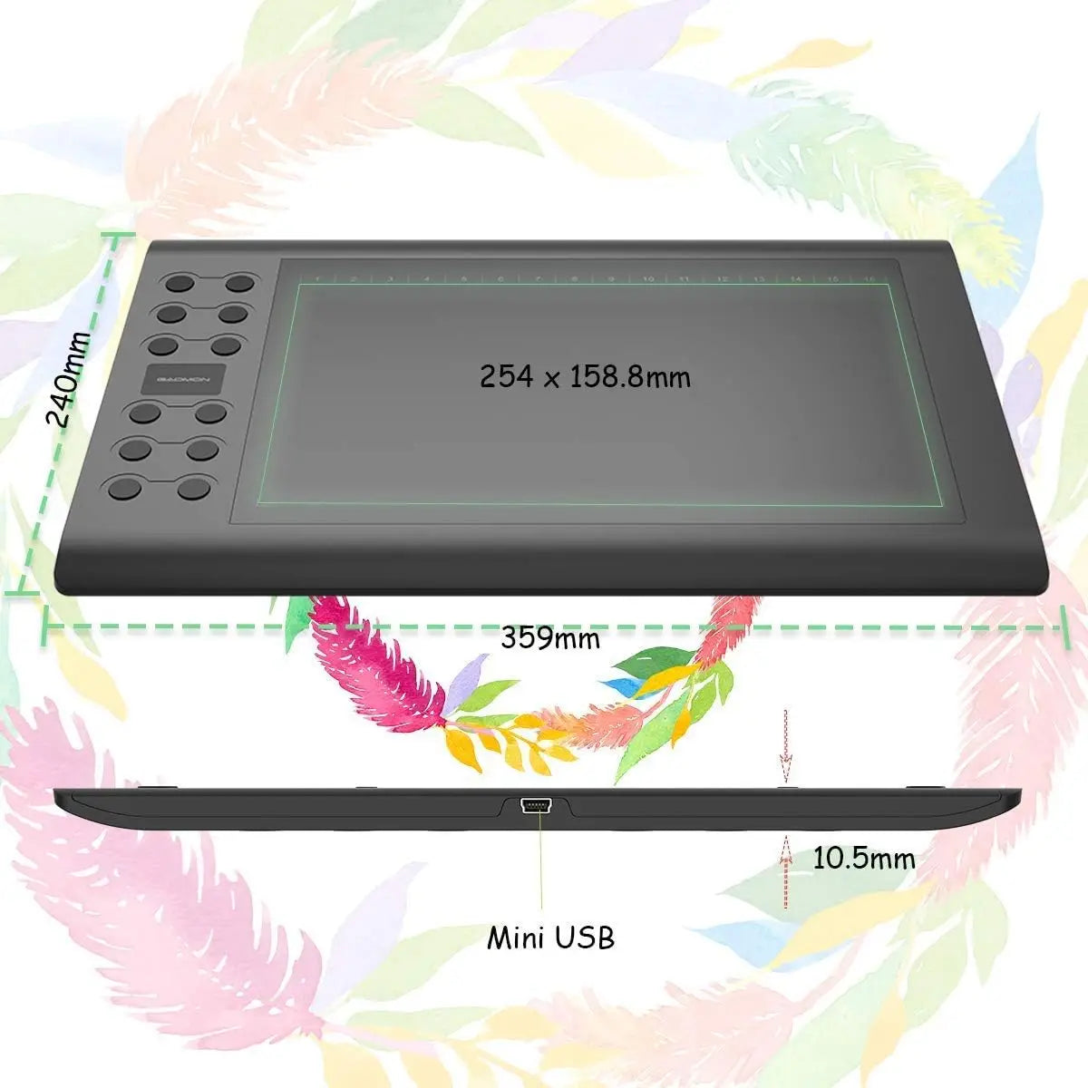Gaomon Graphics Tablet M106K Pro 10*6.25 Inch Drawing Tablet 8192 Levels Battey-Free Stylus 28 Press Keys, Support Android Phone