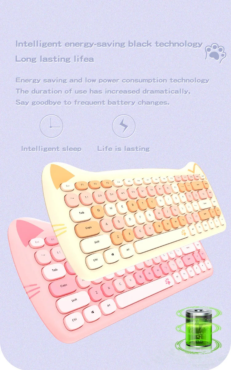 MOFII Kawaii Cat 2.4G Wireless Keyboard and Mouse Set Cute Lipstick Punk Keyboards and Mice Combos for Laptop PC Home Office
