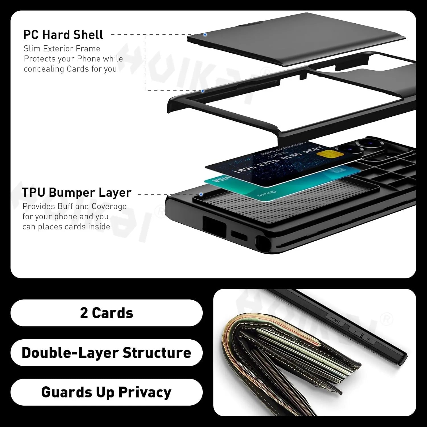 Wallet Card Holder Case For Samsung Galaxy S26 Ultra S25 S24 S23 S25 FE S22 Slide Slot Slim Hard PC Heavy Duty Protective Covers