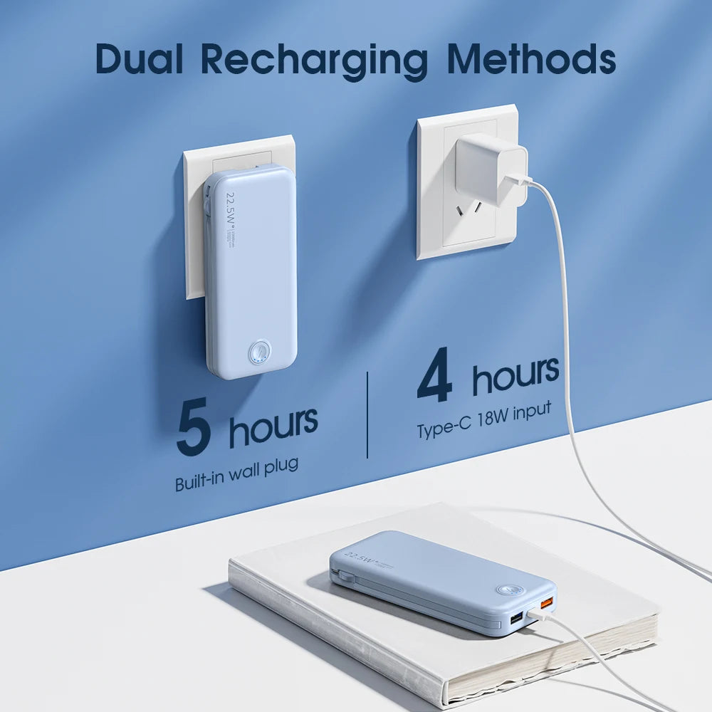 Portable Charger for iPhone Built in Cables and Wall Plug,12000mAh Slim Fast Charging USB C Power Bank,Travel Essential