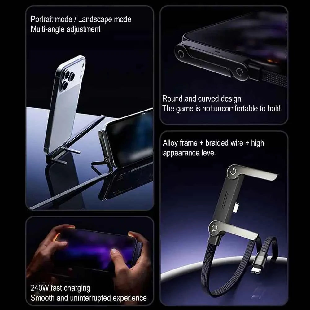 240W Type-C To Type C Cable Elbow Fast Charging Data Cable Foldable Stand Phone Holder For iPhone 17/16/15 For Samsung Charger