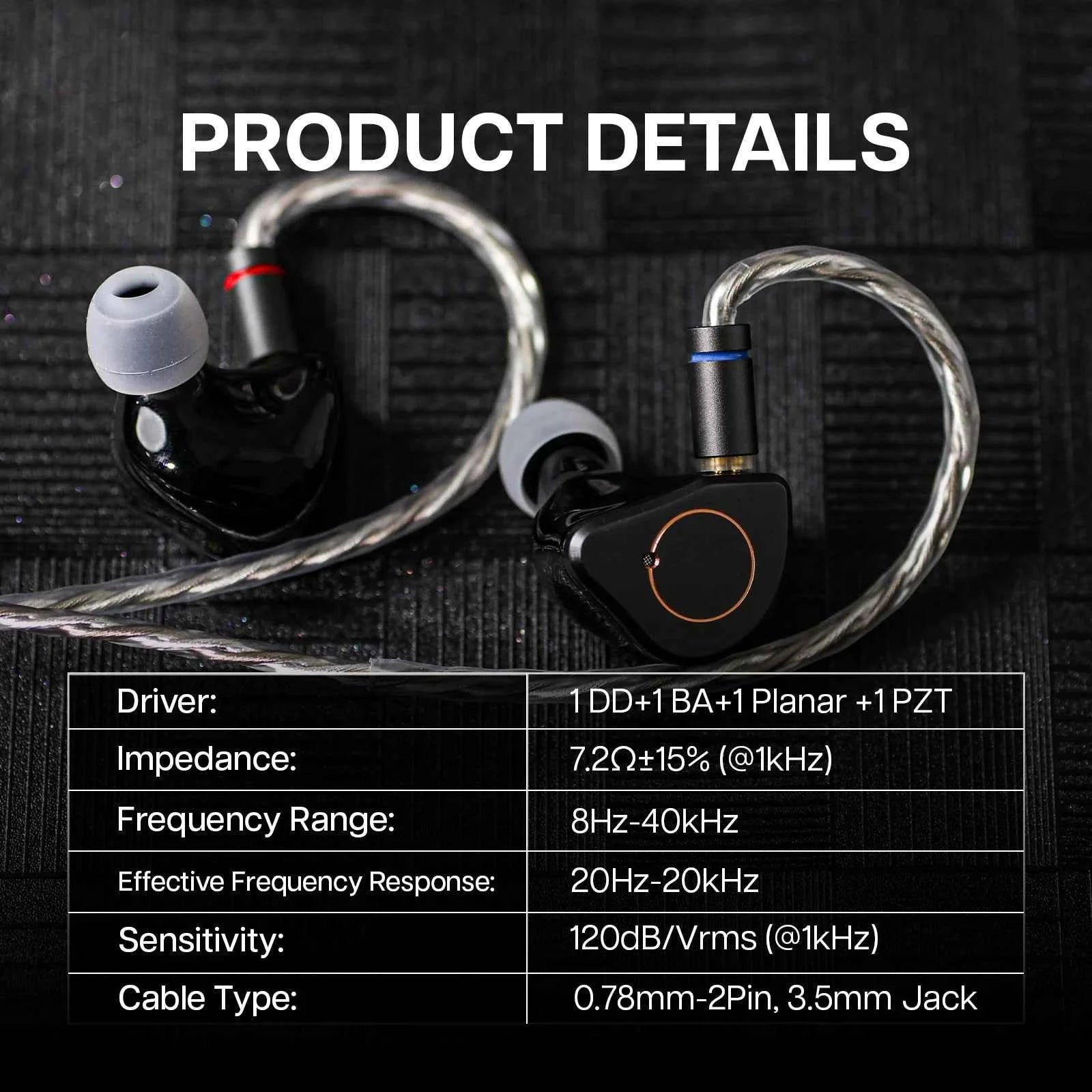 SIMGOT SuperMix 4 1DD+1BA+1Planar +1PZT Hybrid Drivers HiFi Earphone Wired with Oxygen-Free Copper Silver-Plated Cable