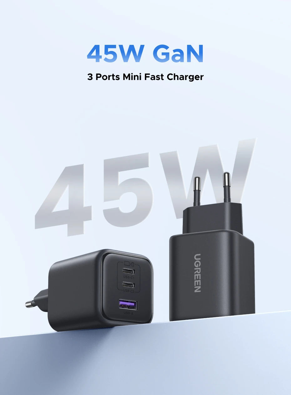 【EU Plug】UGREEN 45W/30W/25W/20W GaN Charger PD3.0 PPS QC3.0 USB C Fast Charger For iPhone 17 16 15 ProMax Samsung S25 iPad Air