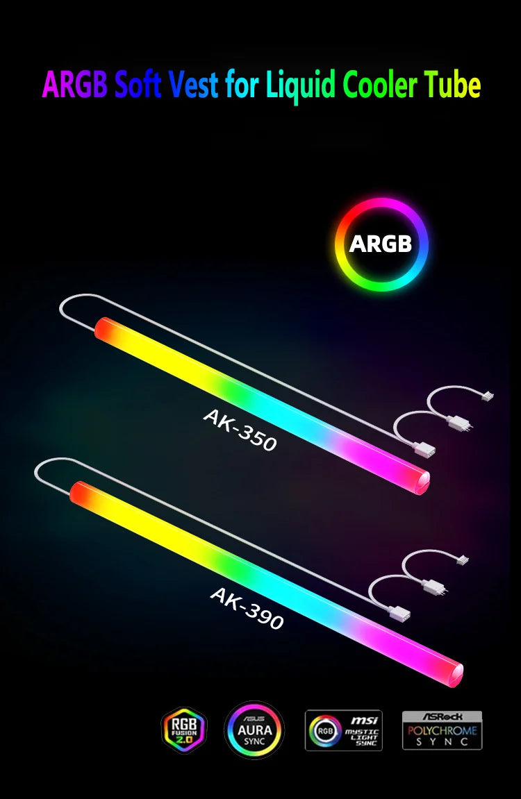 Flexible 5V Addressable ARGB Neon Tube Light with Cover Sleeve for Gaming PC AIO 120 240 360 CPU Water Liquid Cooler Retrofit
