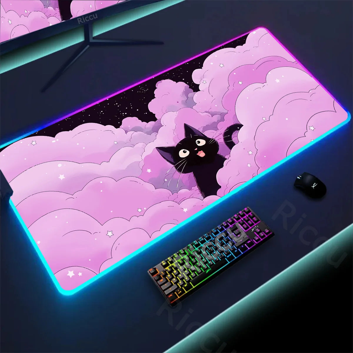RGB Mousepad Pink Cloud Cat Cartoon Deskmat LED Backlight Gaming Keyboard Rug Computer Office Accessories Kawaii Anime Mouse Pad - WinSupport Tech