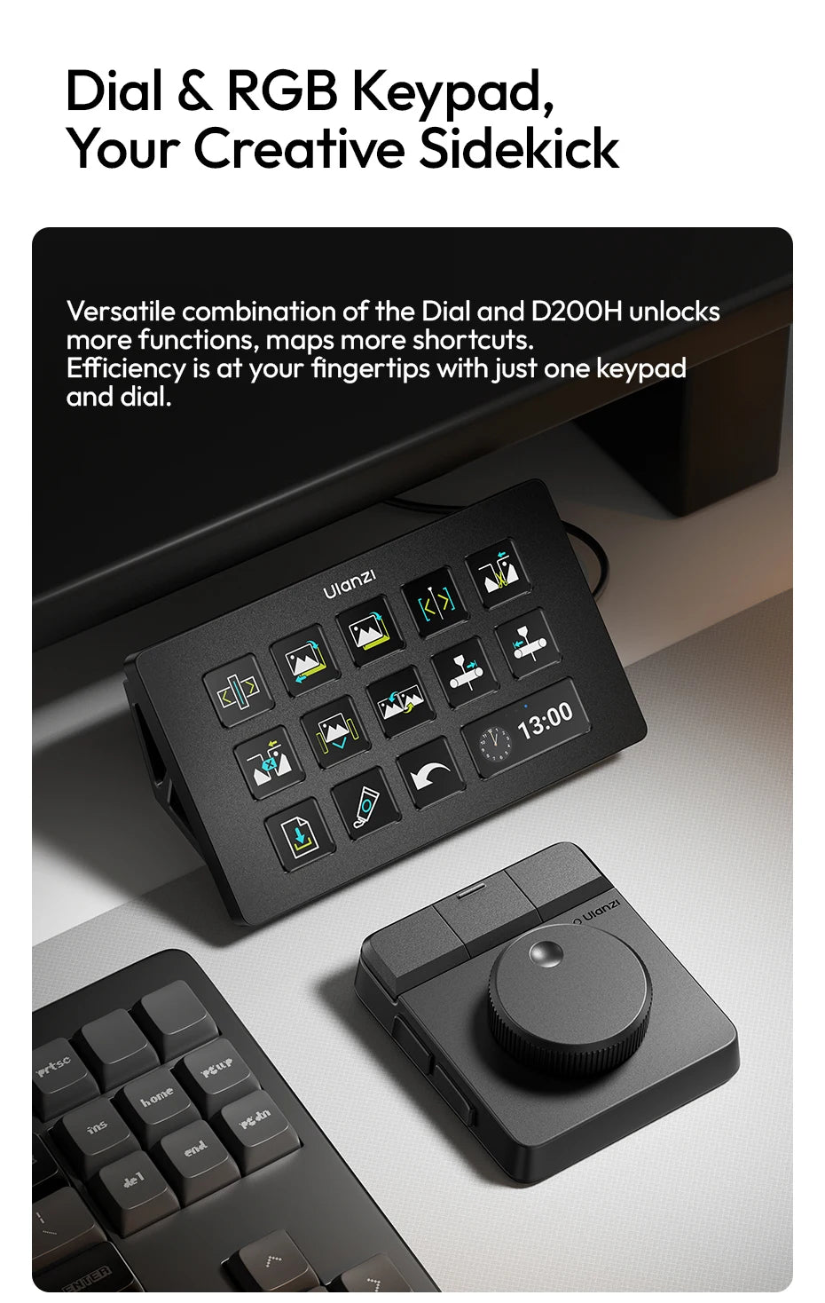 Ulanzi D100H Dial Creative Controller Wireless Buletooth for Video Photo Editing Dial Intelligent Studio RGB Keypad Controller
