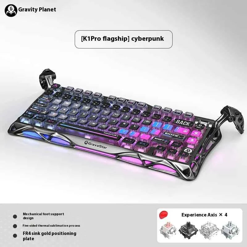 Gravastar K1 Bluetooth Wireless Mechanical Keyboard Aluminium Alloy Tri-Mode RGB E-sports Gaming Keyboard Custom PC Accessories