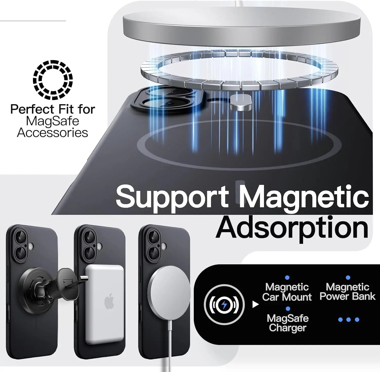 Ultra-Slim Magnetic Case for iPhone 16 6.1-Inch, Compatible with MagSafe, Full Camera Protection, Matte Finish