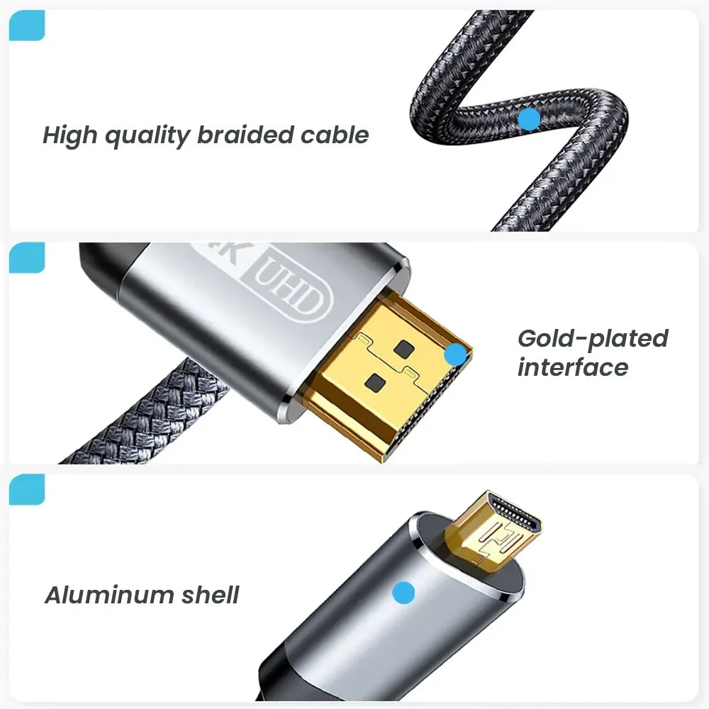 NIERBO Micro HDMI to HDMI Cable, Male to Male Braided Cord Adapter 2.0 4K@60HZ 2K@165HZ 18Gbps, Compatible with Camera Monitor - WinSupport Tech