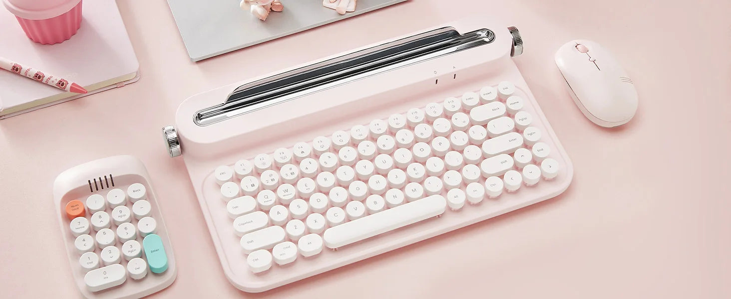 YUNZII ACTTO B305 Retro Typewriter Aesthetic Keyboard, 75% Compact Wireless Keyboard with Integrated Stand for Multi-Device