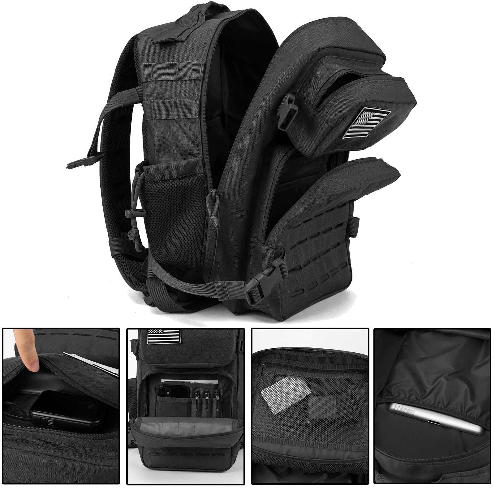 25L Tactical Backpack – MOLLE Hiking & Survival Backpack for Men & Women, Waterproof Fitness Outdoor Bag with Dual Cup Holders