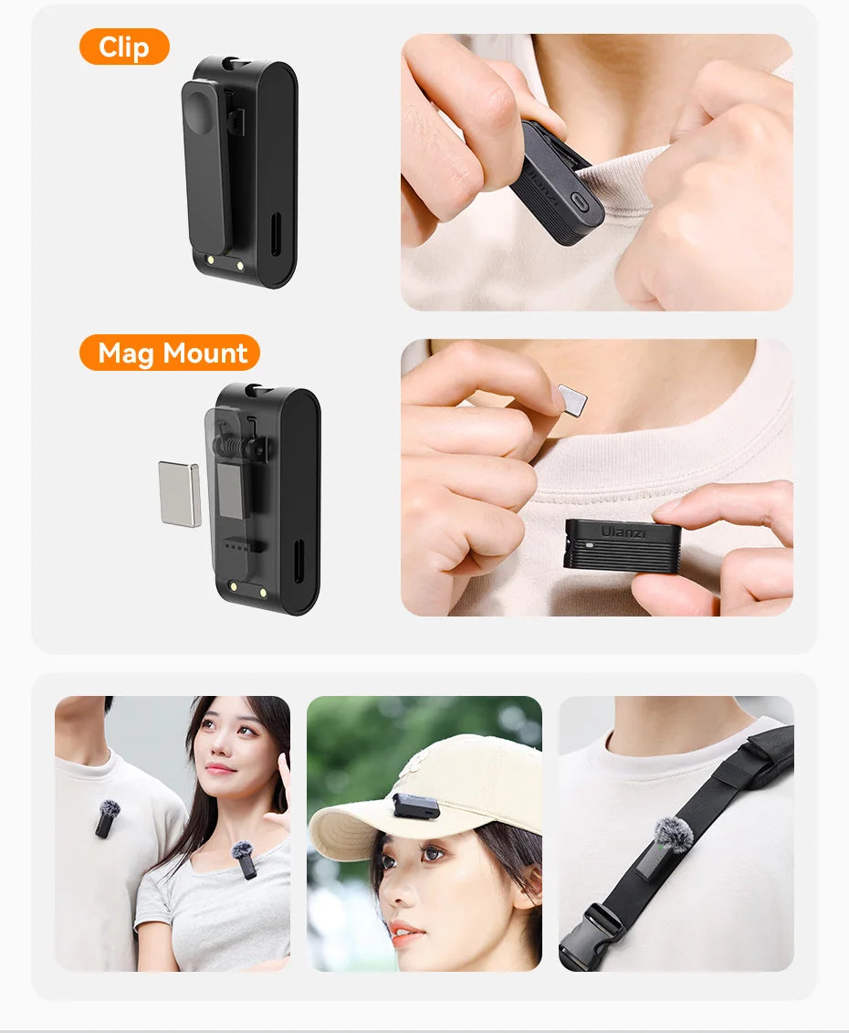 Ulanzi A100 Wireless Lavalier Microphone Professional 20M Audio Video Voice Recording Mic for iPhone 16 15 Android Phone Camera