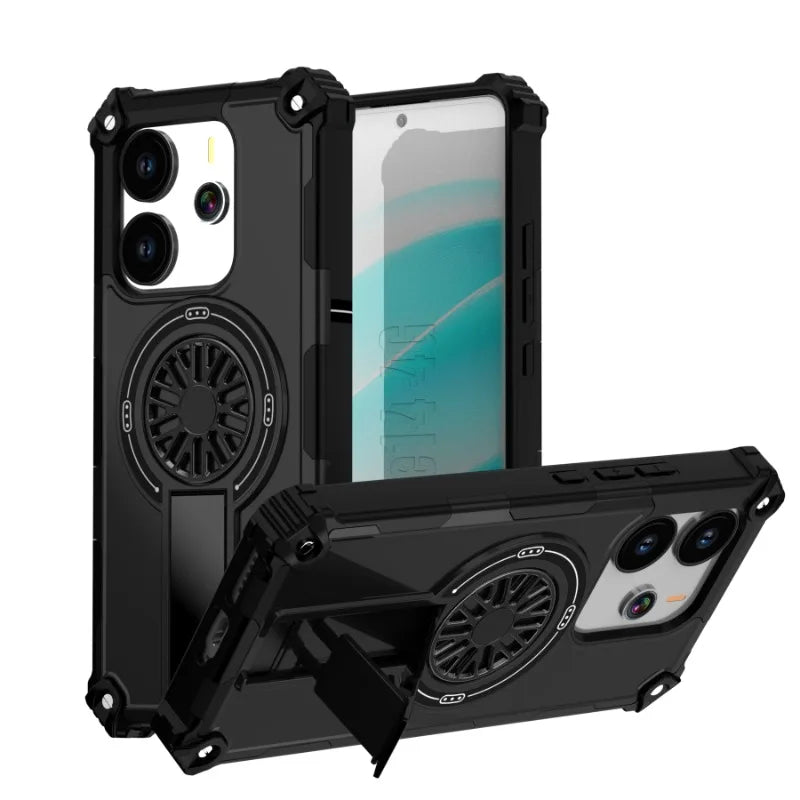 Luxurious armor 2-in-1 Shockproof Magnetic Adhesive Protective Case for Redmi Note 14 4G5G 14Pro ProPlus  With stand Hard shell