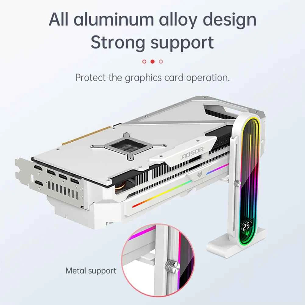 ARGB Graphics Card Bracket With Temperature Display GPU Anti-Sag Holder Bracket Video Card Bracket Adjustable Height 5V 3Pin