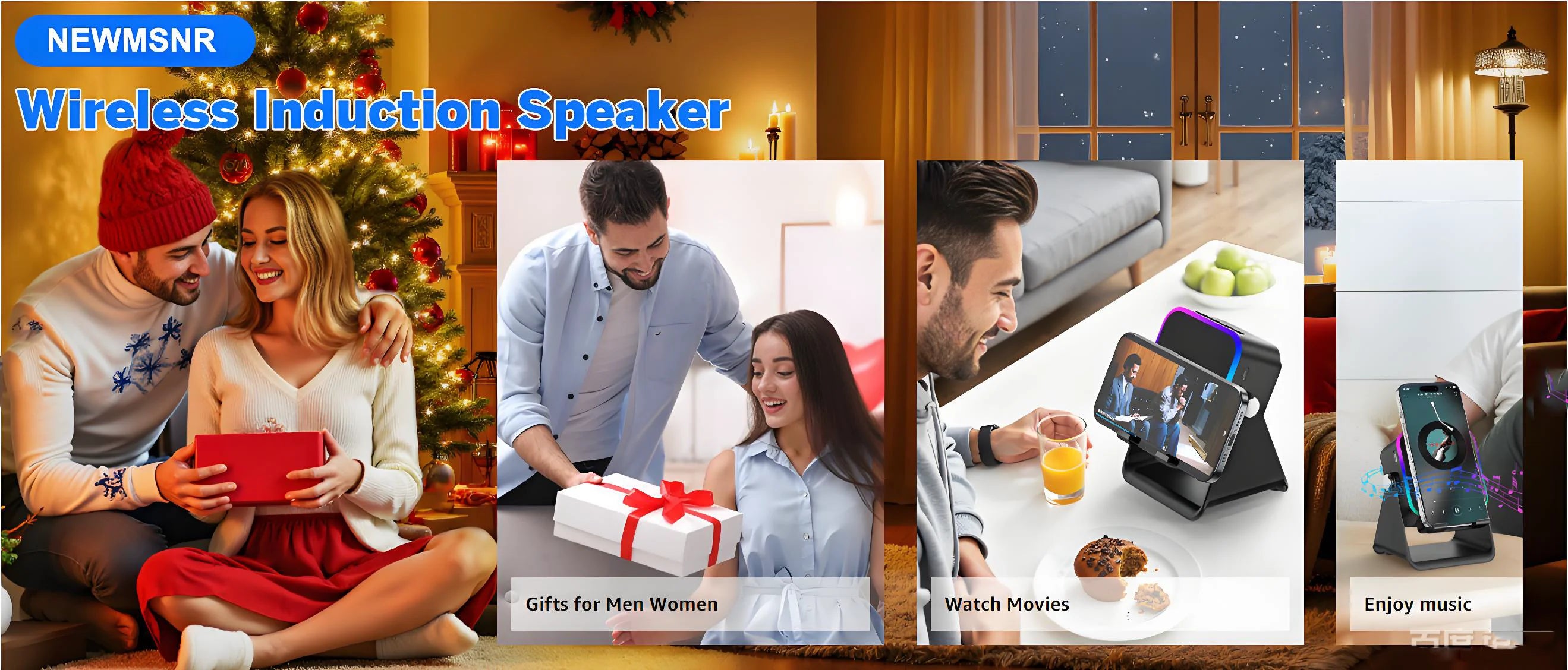 5 in 1 Wireless Induction Speaker with RGB Lights HIFI Sound Portable Bluetooth Phone Holder 8 Modes Auto-Induction Christmas Gift