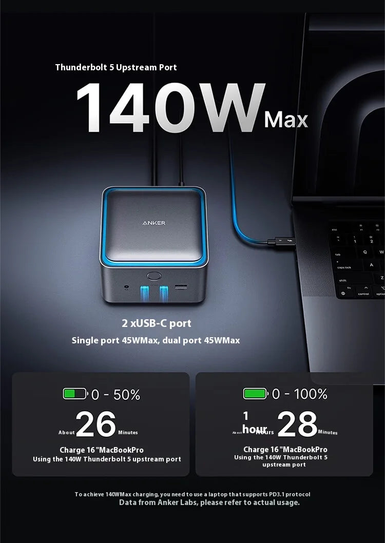 ANKER Prime TB5 Thunderbolt 5 Docking Station Dual 8K Triple Screen Display Type-C Expansion 120Gbps 14-in-1 for MacOS/Windows