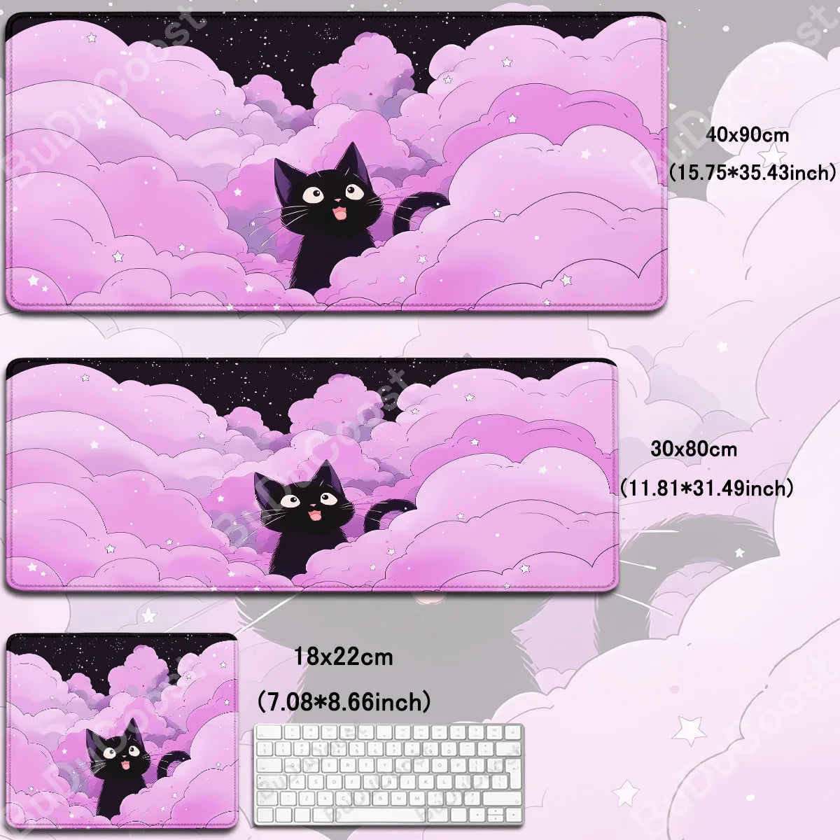 Kawaii Black Cat Mousepad Fast Delivery Keyboard Desk Mat 40x90cm Lock Edge Extend Mouse Pad Starlit Sky Office Table Protection
