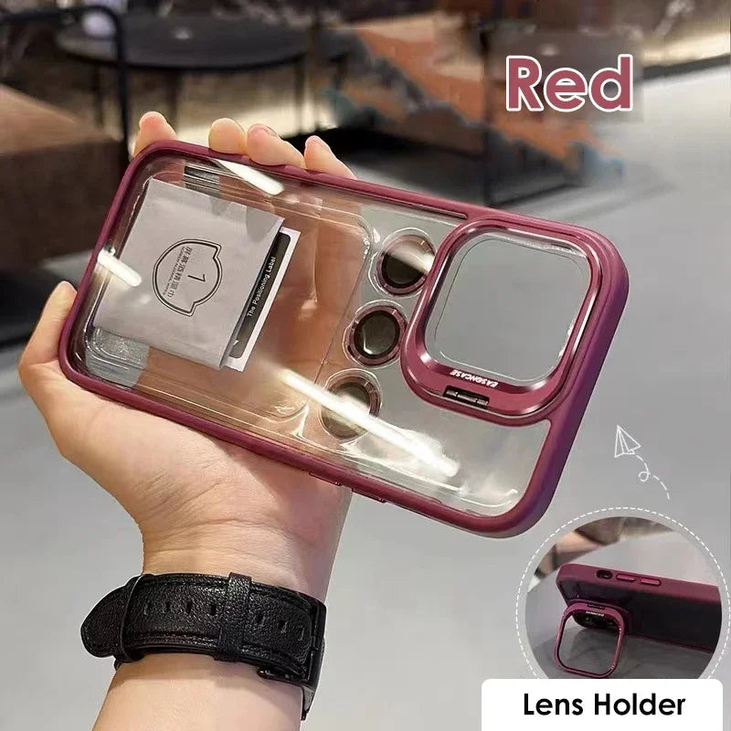 Lens Metal Ring Protector Stand Case For iPhone 15 16 14 13 12 11 Pro Max 16 Plus Camera Glass Protection Transparent Back Cover