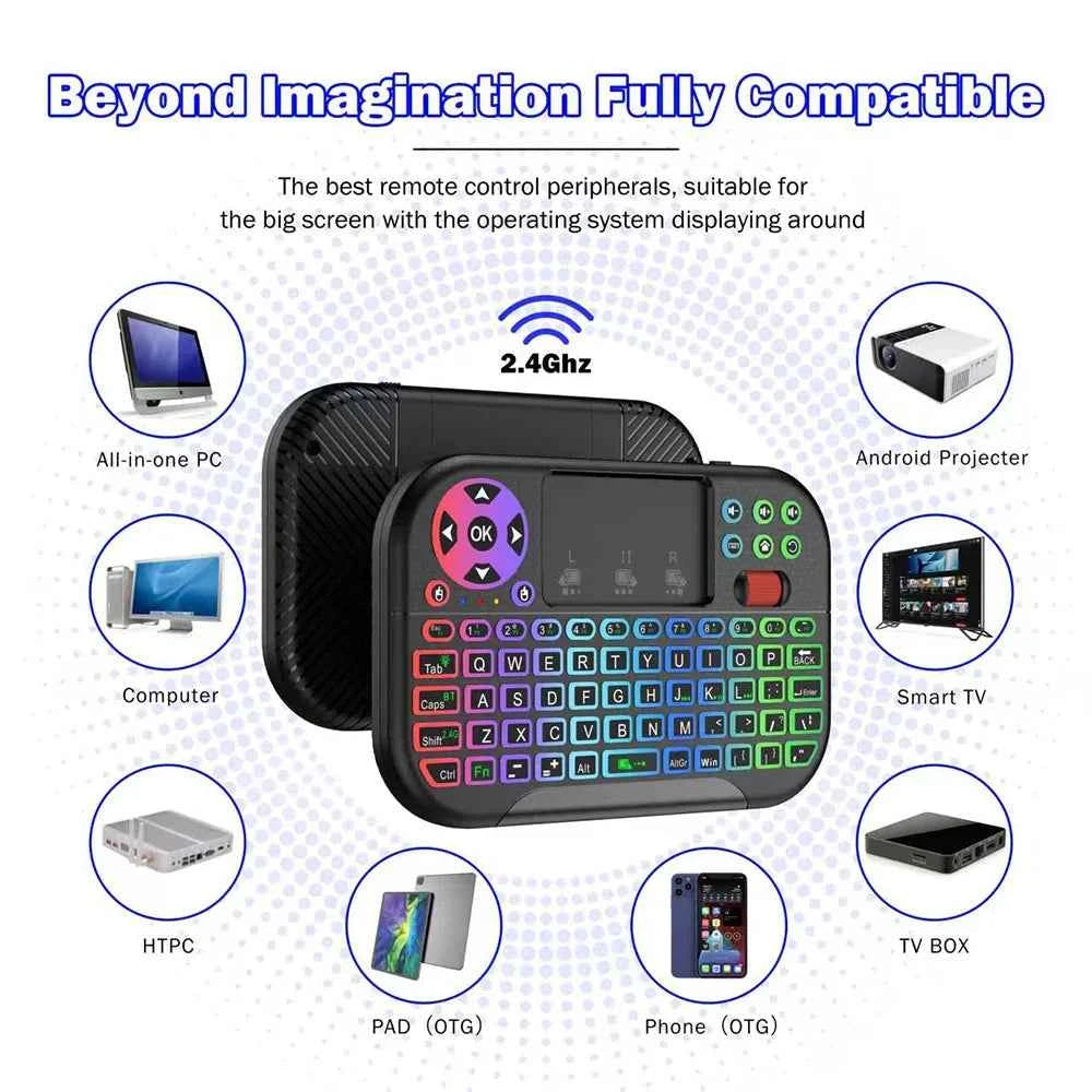 KEBIDUMEI Mini Wireless Keyboard with Scroll Wheel Touchpad  8 Color Backlit BT 2.4G Dual Mode Air Mouse Remote for PC TV Box