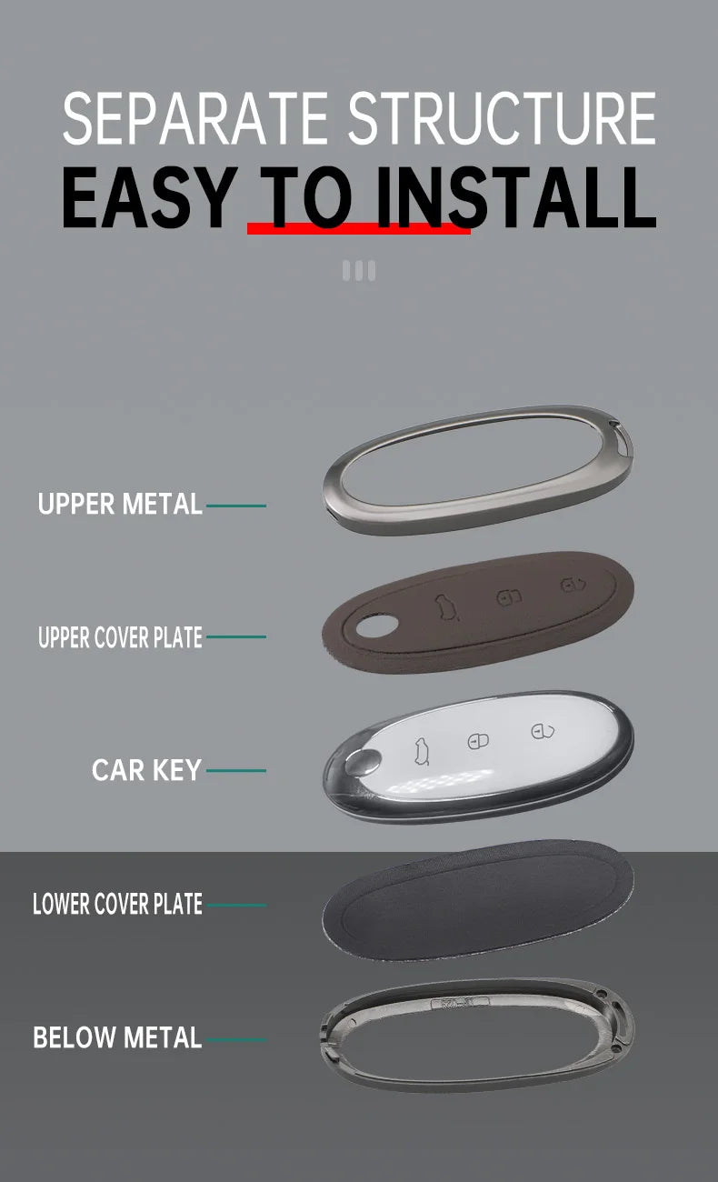3 Buttons Zinc Alloy + Leather Car Key Case Cover Shell Skin Holder For 2024 Dongfeng NAMMI 01 new Energy Remote Key Protection