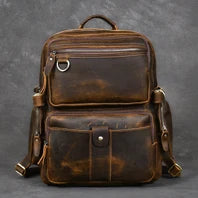 Vintage Crazy Horse Genuine Leather Backpack Men Bagpack Cowhide Hiking Backpack 17