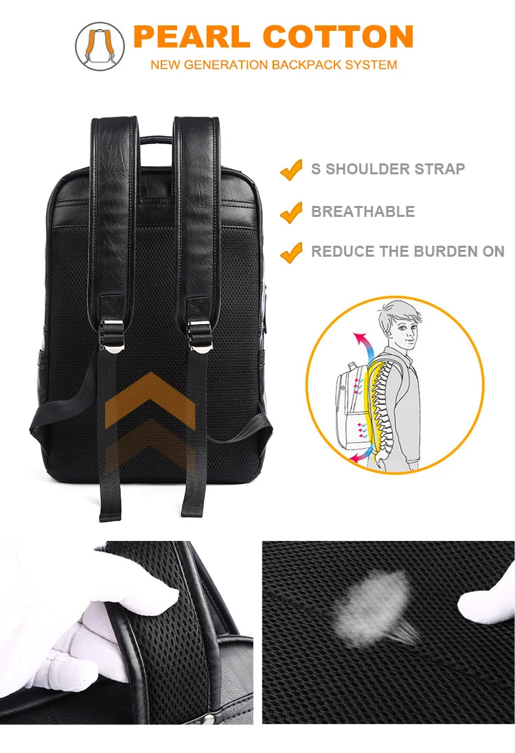 MOYYI Leather Laptop Backpack for Men Waterproof Travel Backpack Vintage Business Bag for Commuter Casual Leather Daypack
