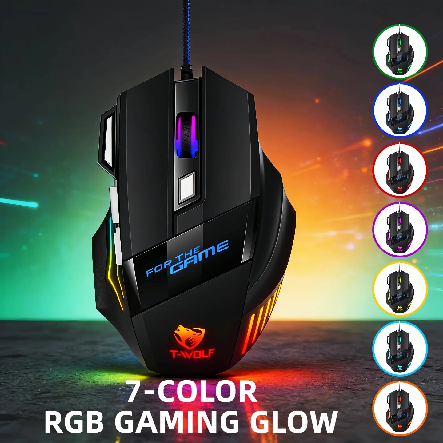 Wired Gaming Mouse 7 Buttons RGB Backlit Mouse Fire Button 2400 DPI Adjustable Ergonomic Optical Mouse for PC Laptop Gamer Professional