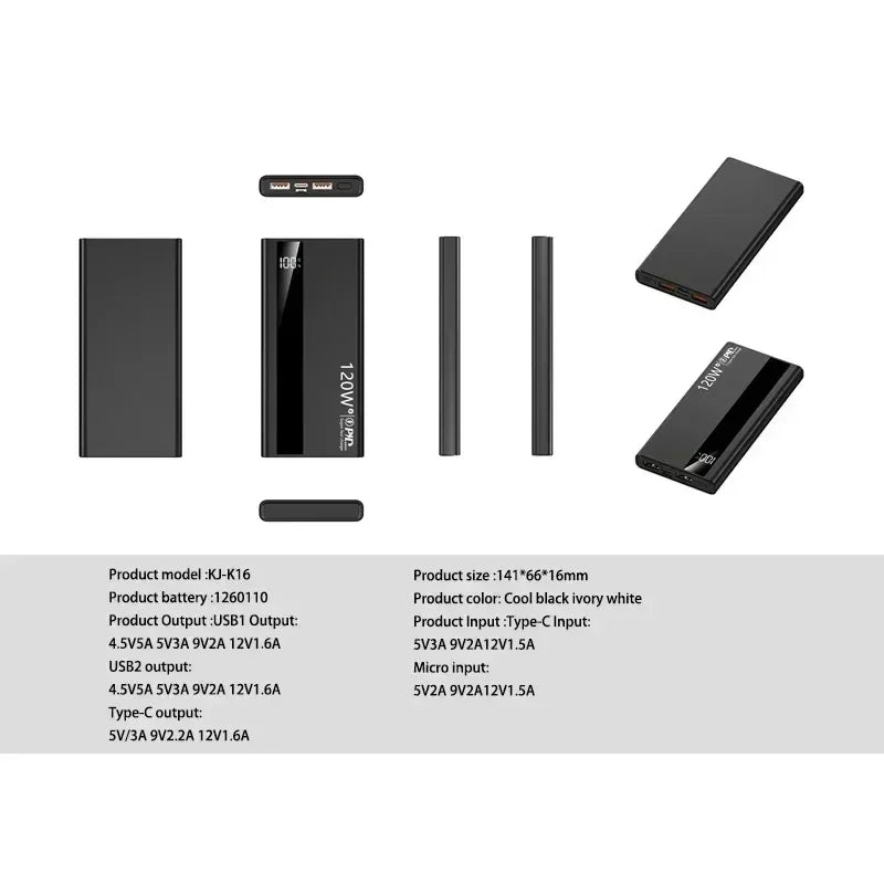 Lenovo 120W Fast Charging 2026 Large Capacity 200000mAh Digital Display Power Bank Outdoor Power Supply for Huawei iPhone