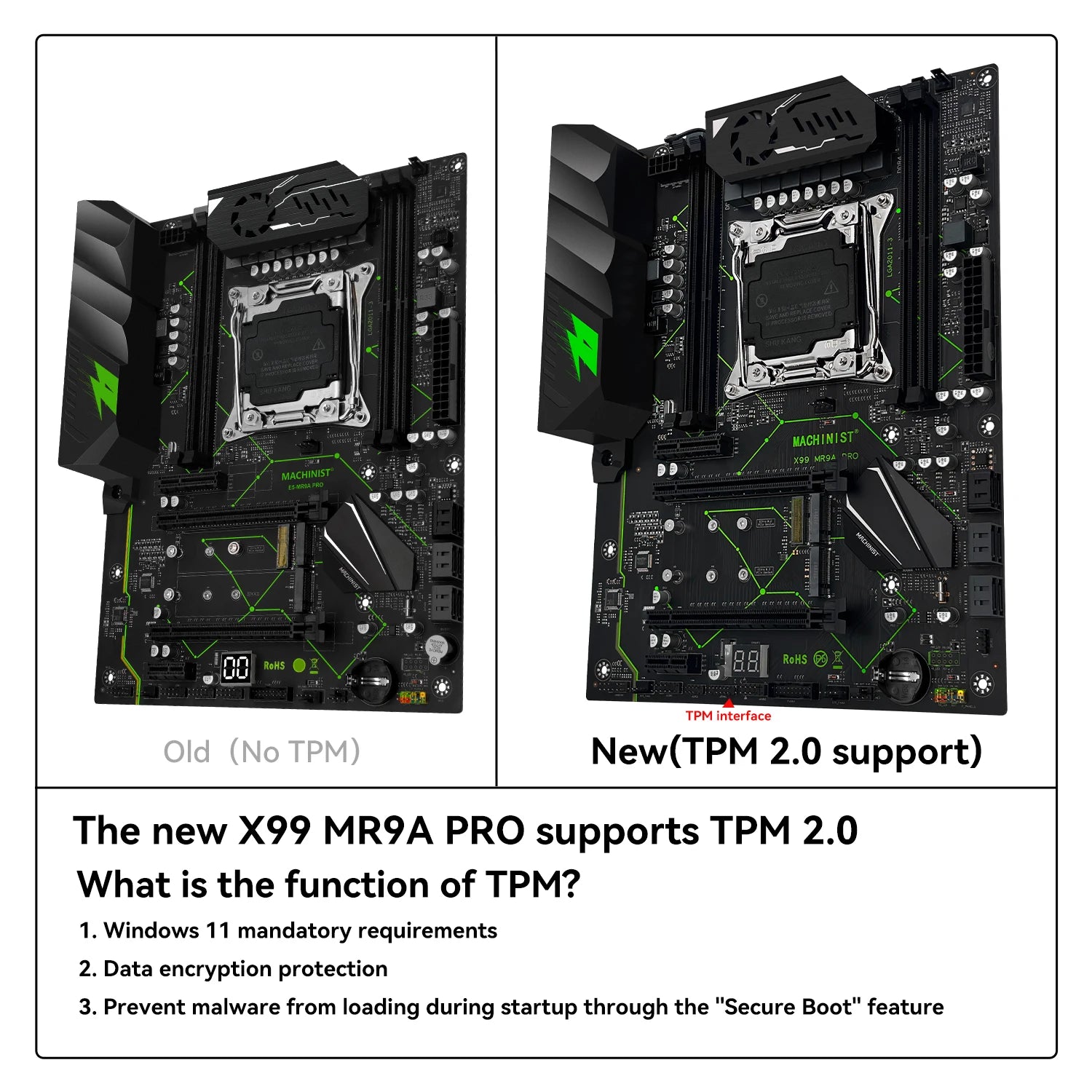 MACHINIST X99 TPM2.0 Motherboard Optional Xeon E5 2666 V3 CPU And DDR4 16GB RAM Kit Set Four Channel ATX MR9A PRO USB3.0 - WinSupport Tech