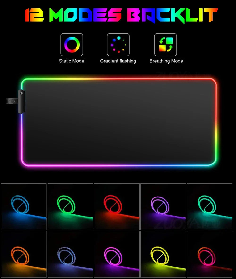 Redragon RGB LED Gaming Mouse Pad Rug Cool Anti-skid Keyboard Mat Computer Desk Accessories Mousepad Luminous Laptop Game Mats