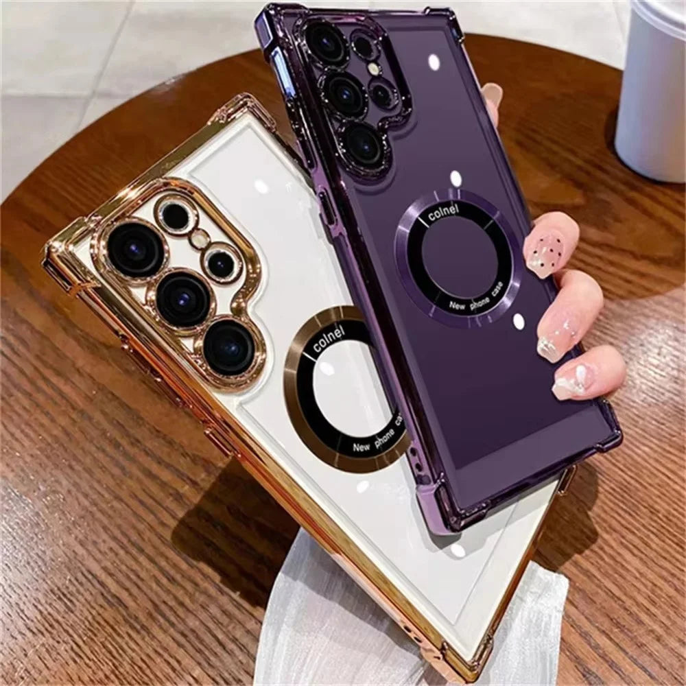 For Magsafe Plating Phone Cases For Samsung Galaxy S26 S25 S24 S23 S22 Ultra S21 Plus FE Note 20 Shockproof Clear Magnetic Cover