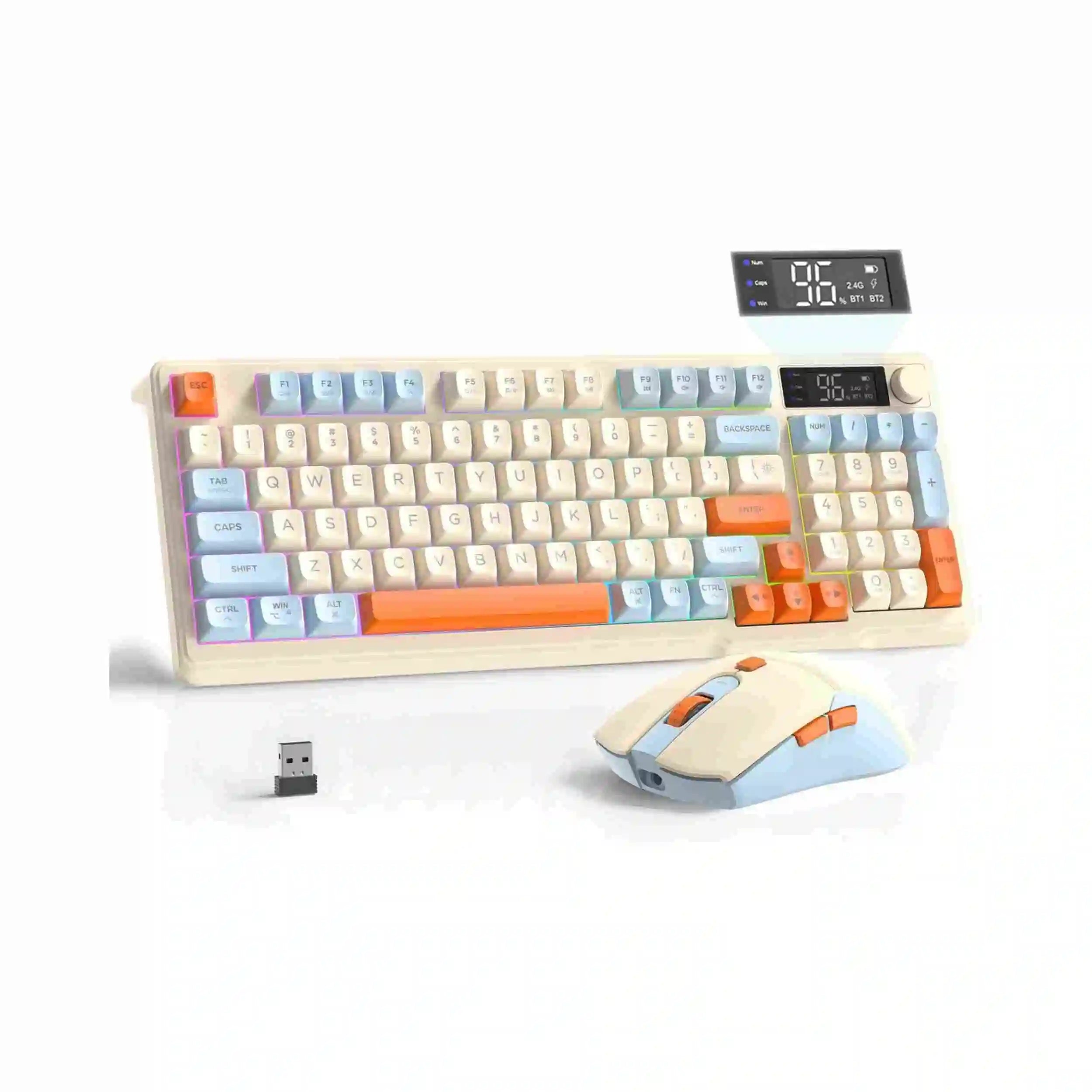 MAMBASNAKE x FREEWOLF T96 Smart Display Wireless Membrane Keyboard and Mouse Comb, 94Key LED Lighting Rechargeable Silent