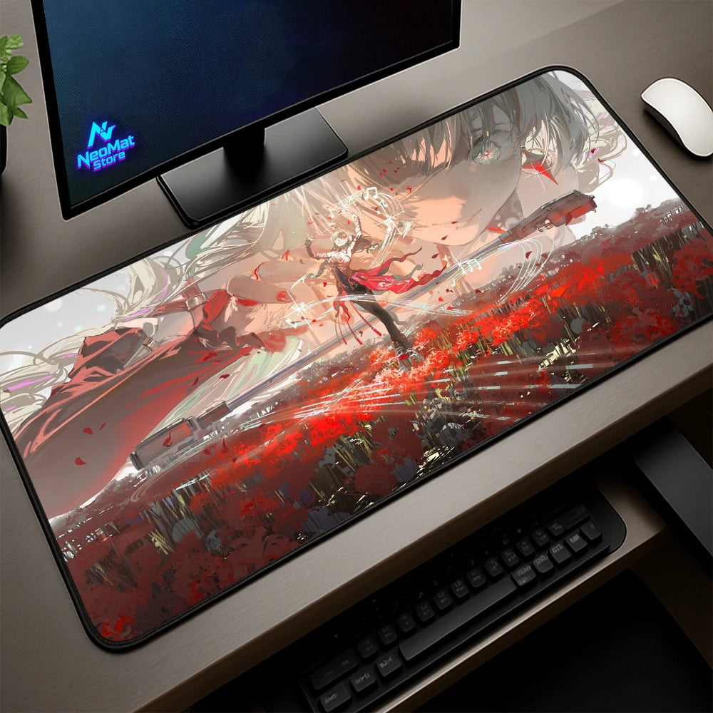 Japanese Anime Mouse Pad Gaming Desk Mat Rubber 90x40cm Red Floral Battle Scene Accessories Mousepads