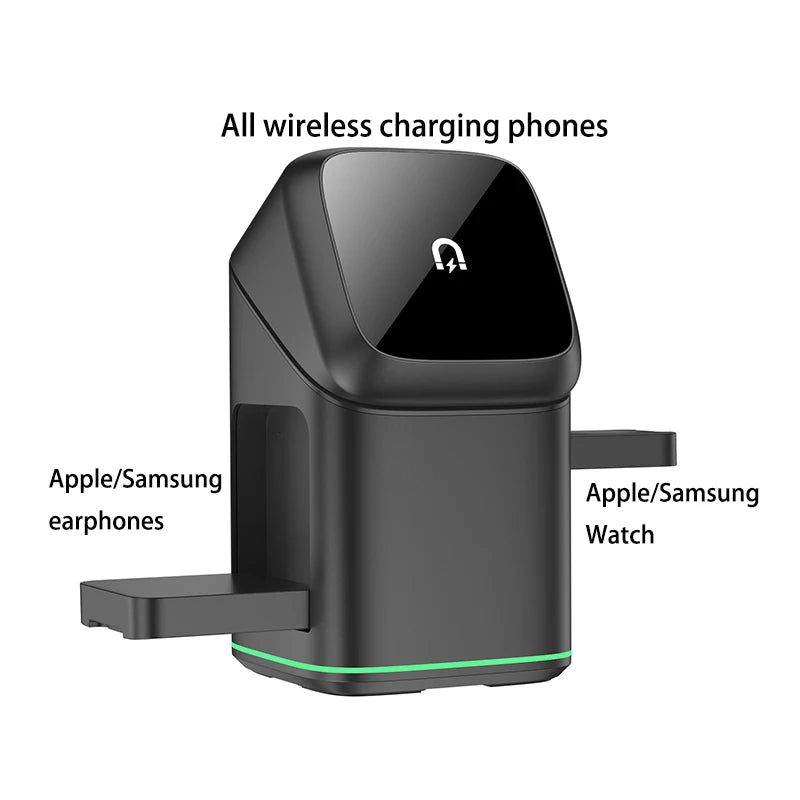 Qi2 15W 3-in-1 Magnetic Wireless Charger Stand Fast Charging For iPhone 14 15 16 17/AirPods Charger Touch Auto Rotation