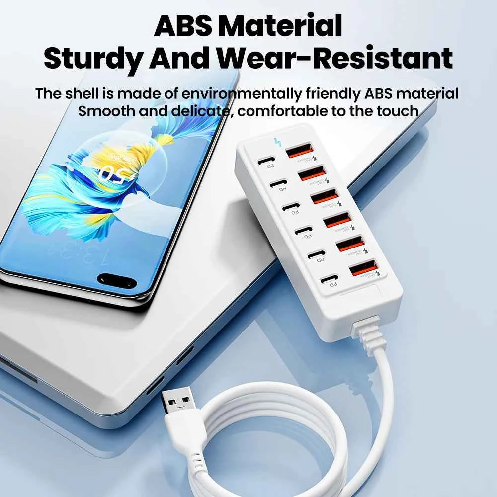 12 IN1 Power Strip Multi Port USB Charger Station Wall Desktop Power Adapter USB Type C Fast Charging Charger For iPhone Samsung