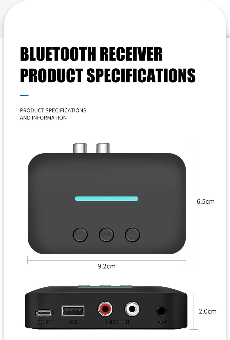 Bluetooth 6.0 Audio Receiver 3.5mm AUX RCA Wireless Audio Adapter Support U-Disk Playback For PC/TV/Car Kit/ Speaker Amplifier