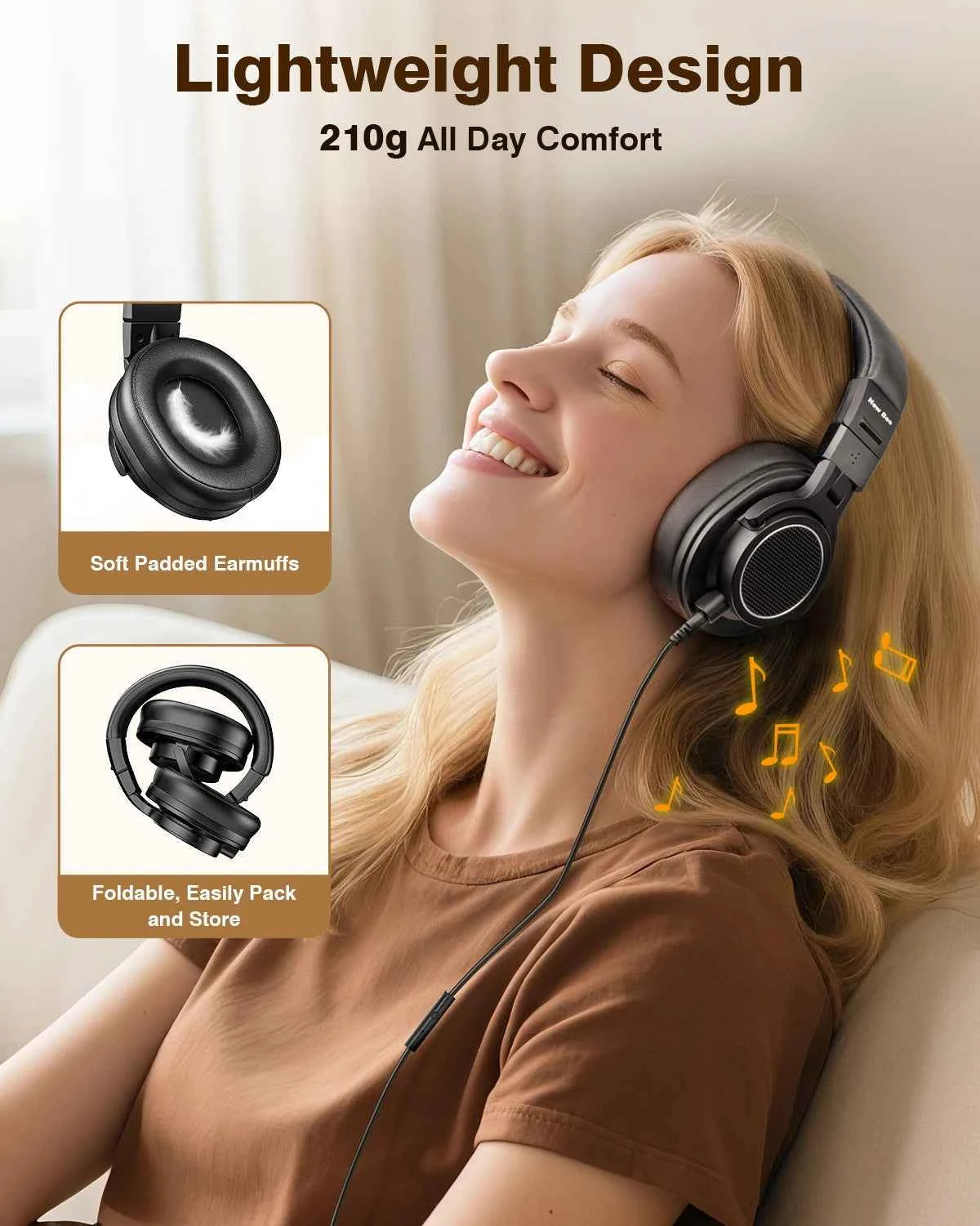 New Bee Wired Hi-Res Studio Headphone Monitor Music Professional Studio Pro 50 DJ Headphones With Microphone Over Ear Earphone