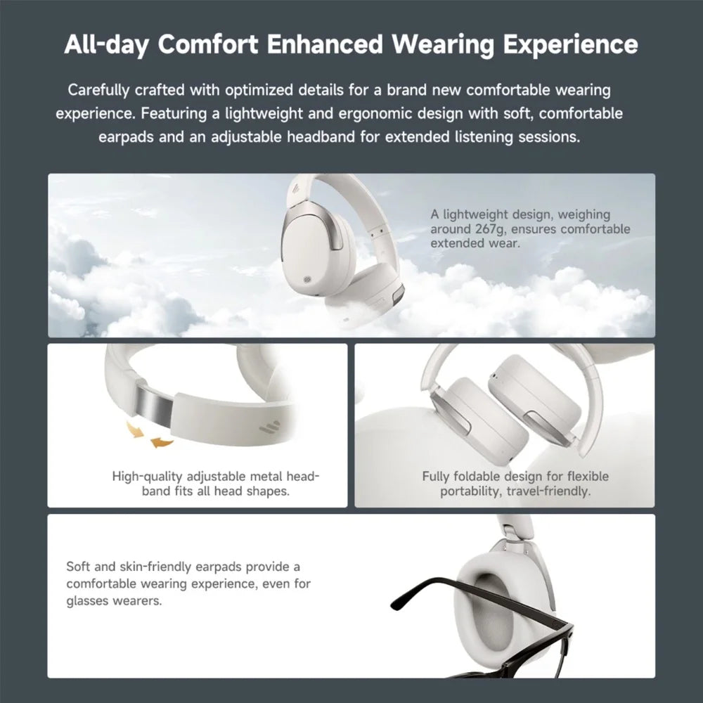 Edifier W830NB Wireless Headphones Bluetooth 5.4 -45dB Active Noise Cancelling Hi-Res Over-Ear Headset LDAC 94H Battery Life